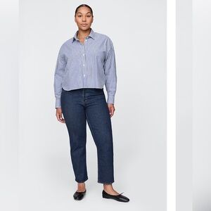 GAP High Rise Cheeky Straight Jeans Woman 33/16 Dark Wash Button Fly Streetwear